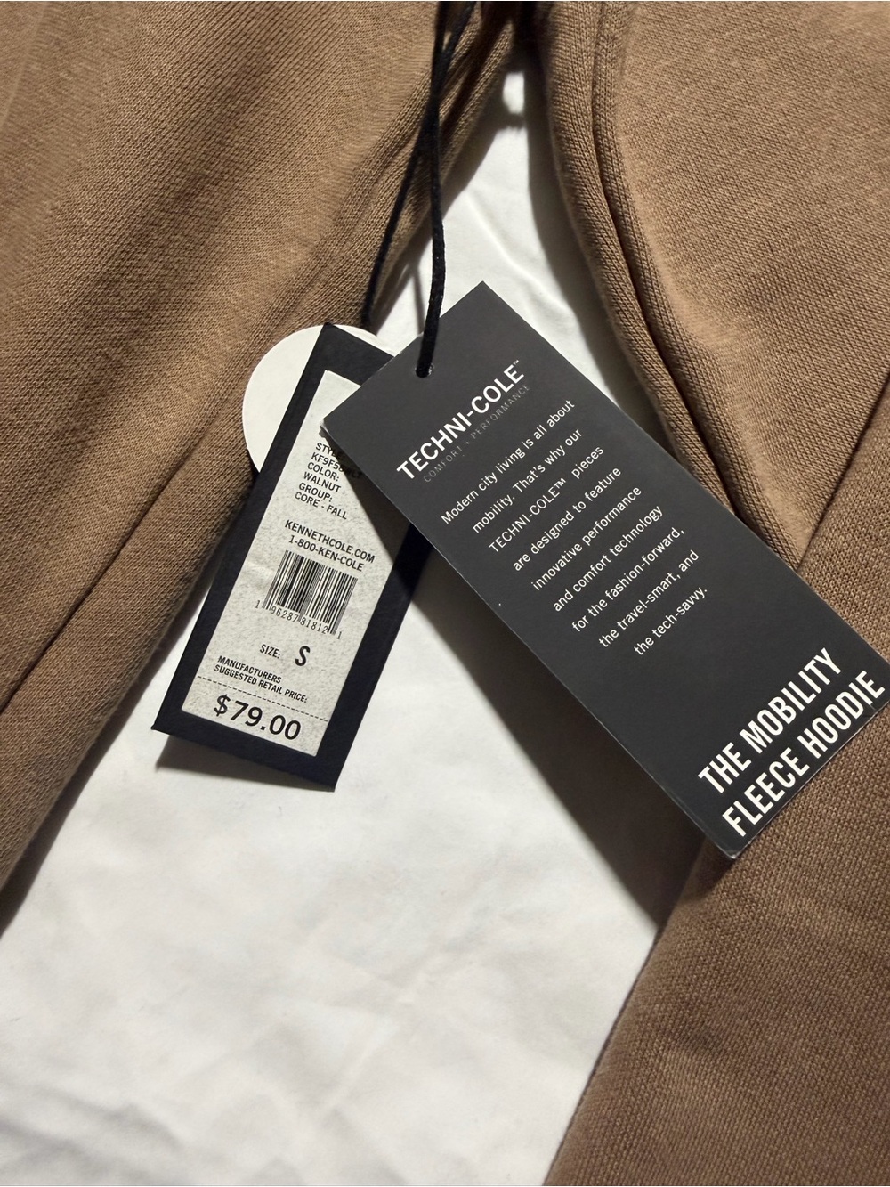 NWT Kenneth Cole Techni-Cole Mobility Fleece Hoodie Brown Men’s Small - Picture 4 of 5